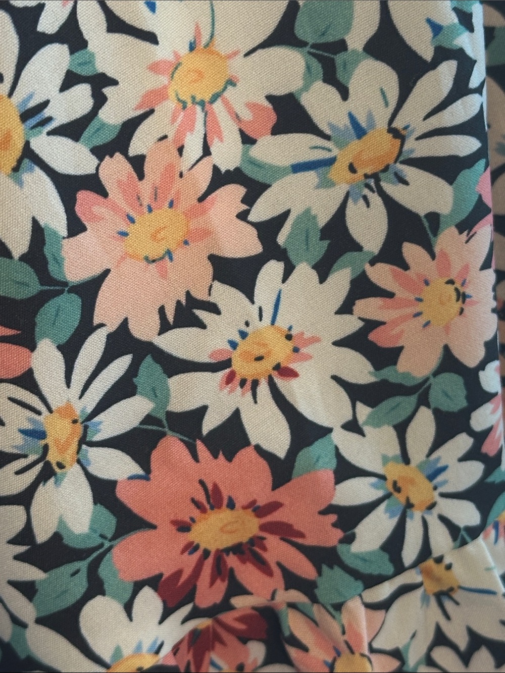 SHEIN Black A-Line Midi Skirt with Pink & White Daisy Print - Picture 3 of 3